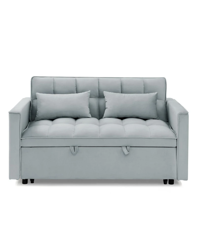 Streamdale 54.33" Foldable Sofa Bed - Modern Velvet Pull-Out Couch (Light Gray)