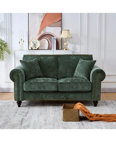 Streamdale 63" Modern Chenille 2-Seater Sofa with Rolled Arms, Wood Legs, Green