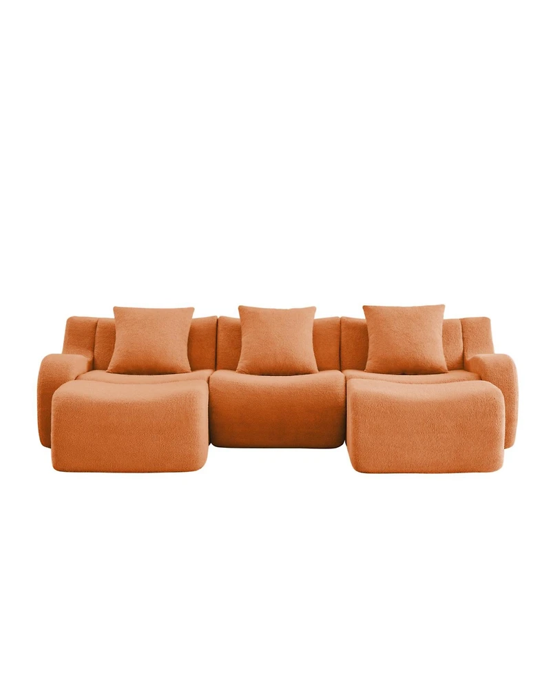 Streamdale Furniture Streamdale U-shaped Soft Teddy Fabric Boneless Sofa, No Assembly Required, Orange