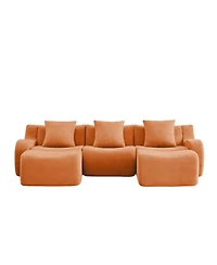 Streamdale Furniture Streamdale U-shaped Soft Teddy Fabric Boneless Sofa, No Assembly Required, Orange