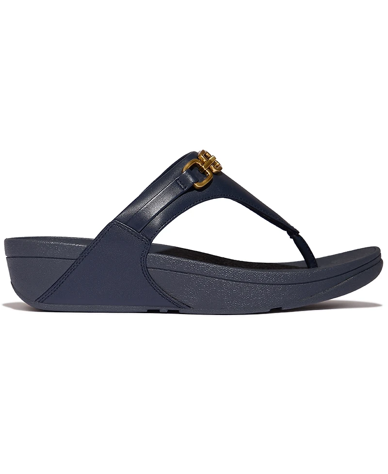 FitFlop Women's Lulu Square-Chain Leather Toe-Post Wedge Sandals