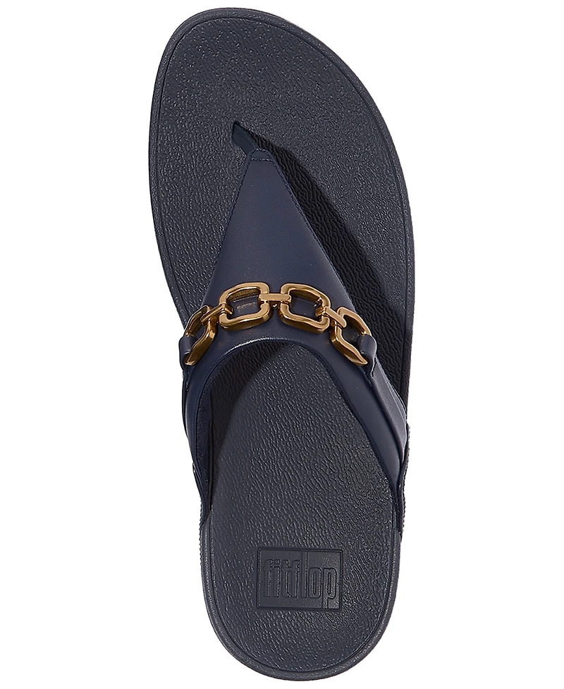 FitFlop Women's Lulu Square-Chain Leather Toe-Post Wedge Sandals