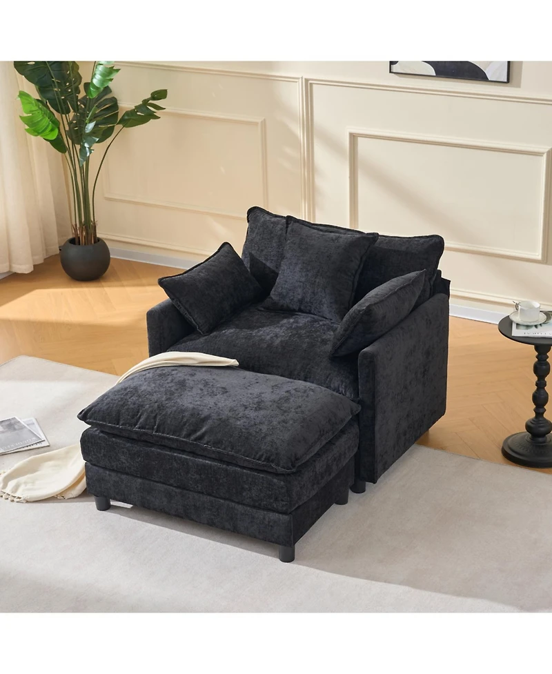 Streamdale Furniture Streamdale Modern Accent Chair with Ottoman, Black Chenille