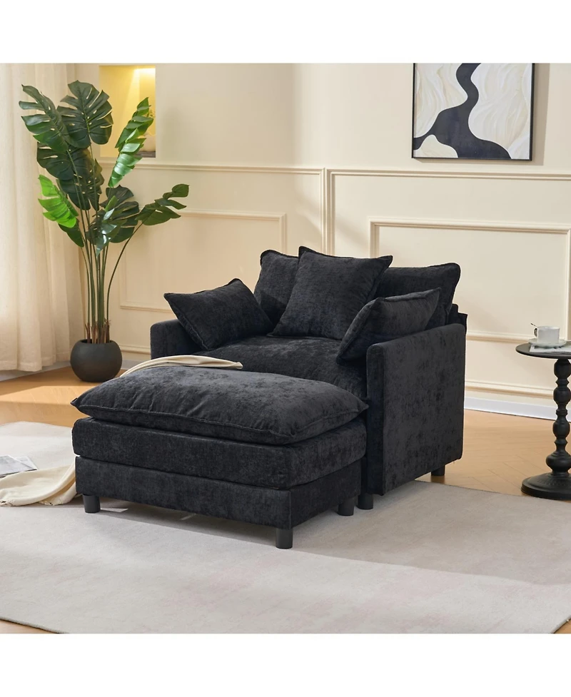 Streamdale Furniture Streamdale Modern Accent Chair with Ottoman, Black Chenille