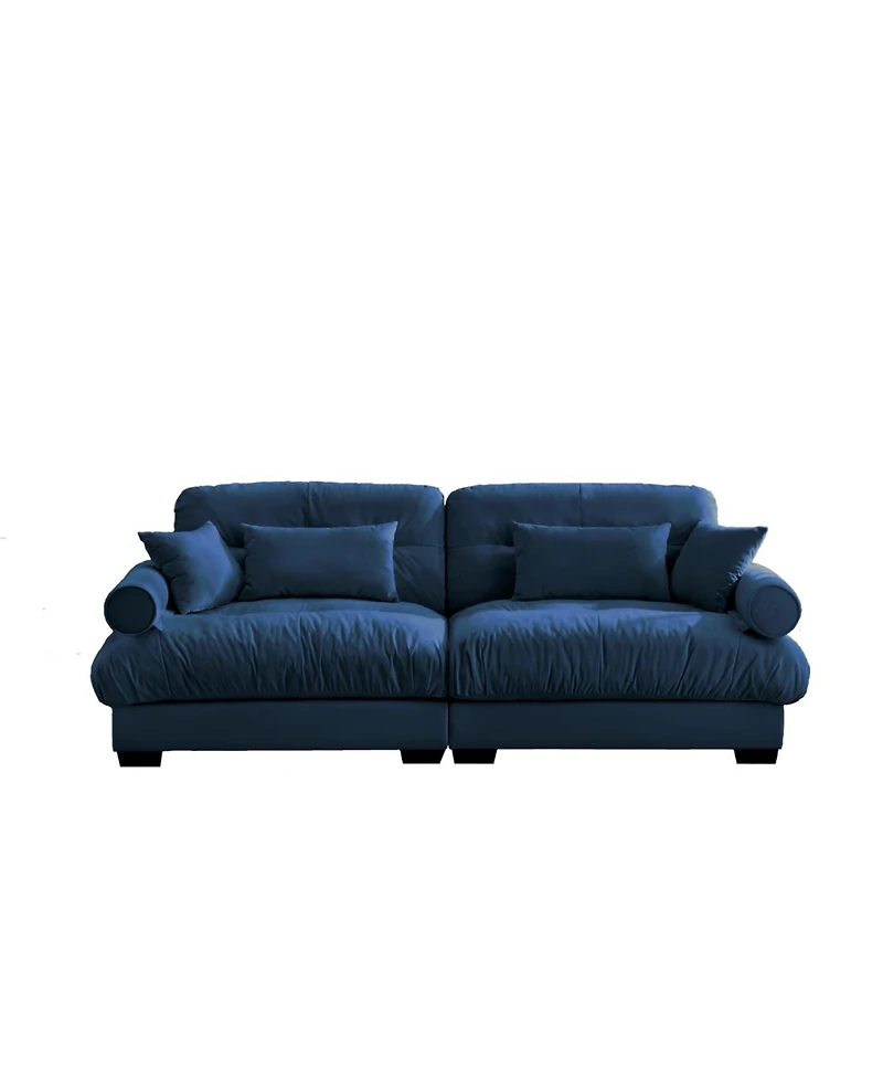 Streamdale Furniture Modern Blue Velvet Two-Seater Sofa with Pillows
