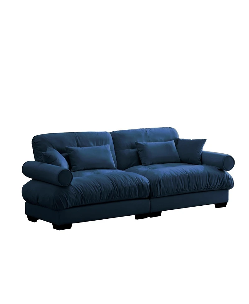 Streamdale Furniture Modern Blue Velvet Two-Seater Sofa with Pillows