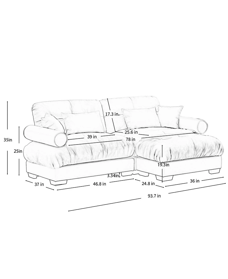 Streamdale Furniture Streamdale Oversized Modern Velvet Two-Seater Sofa with Ottoman & Pillows, Grey