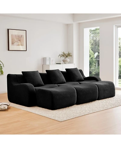 Streamdale Furniture Three-Seat Boneless Sofa, Teddy Fabric, No Assembly, Black
