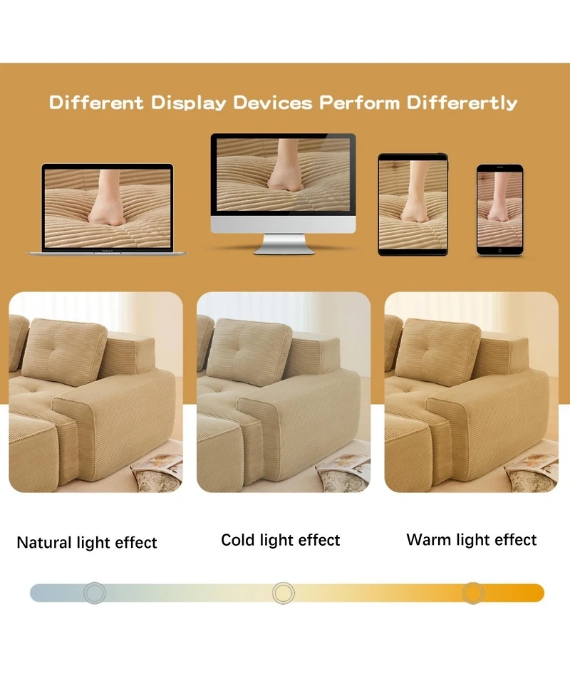 Streamdale Furniture Modern L-Shaped Corduroy Sectional Sofa with Movable Ottoman