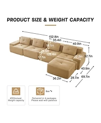 Streamdale Furniture Streamdale Modern L-Shaped Corduroy Sectional Sofa with Movable Ottoman, Camel