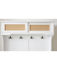 Streamdale Furniture Hall Tree Entryway Bench with Rattan Door and Storage (40.16" x 18.58" x 64.17")