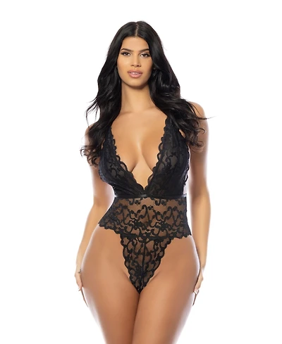 Oh La Cheri High Leg Lace Lingerie Teddy with Caged Back Detail