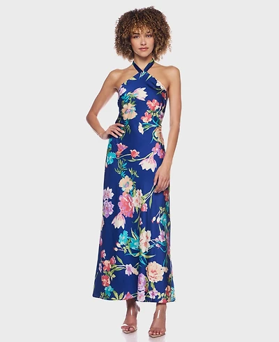Alex & Sophia Women's Halter Tie-Back Long Dress