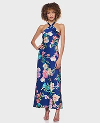 Alex & Sophia Women's Halter Tie-Back Long Dress