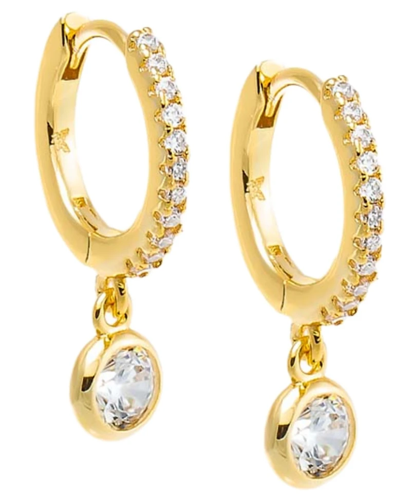 by Adina Eden Cubic Zirconia Gold Plated Gold Plated Bezel Dangling Huggie Earrings
