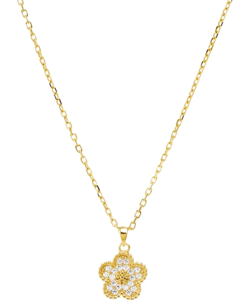 by Adina Eden Pave Flower Gold Plated Necklace Earring Combo Set