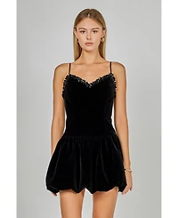 endless rose Women's Jewel Trim Velvet Mini Bubble Dress