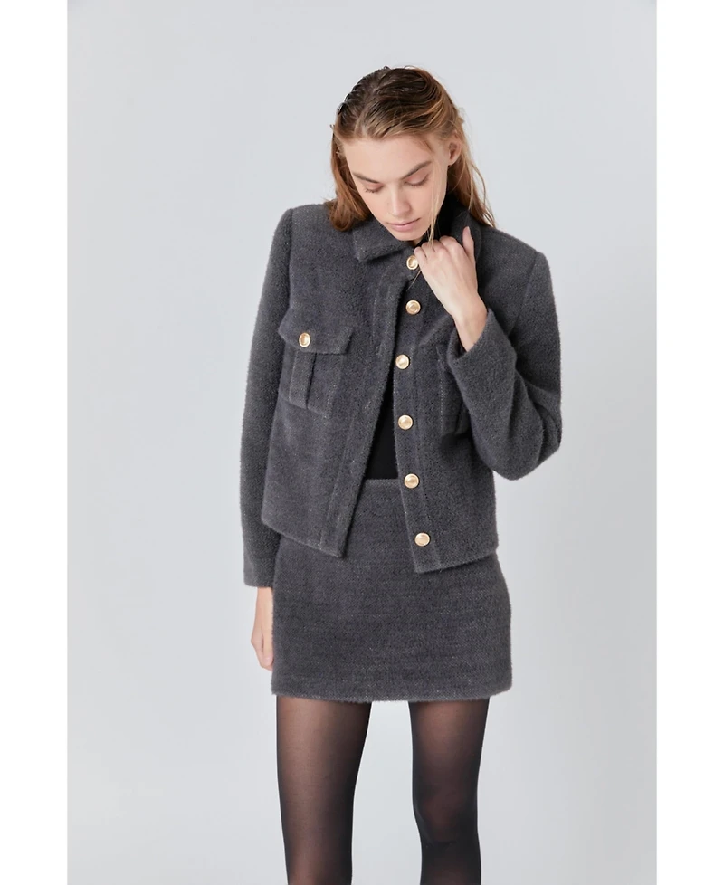 endless rose Women's Soft Brushed Buttoned Jacket