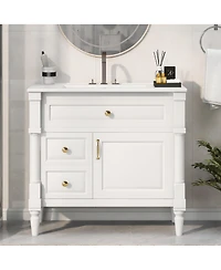 Casainc Bathroom Vanity with Ceramic Sink Flip Drawer Adjustable Shelf