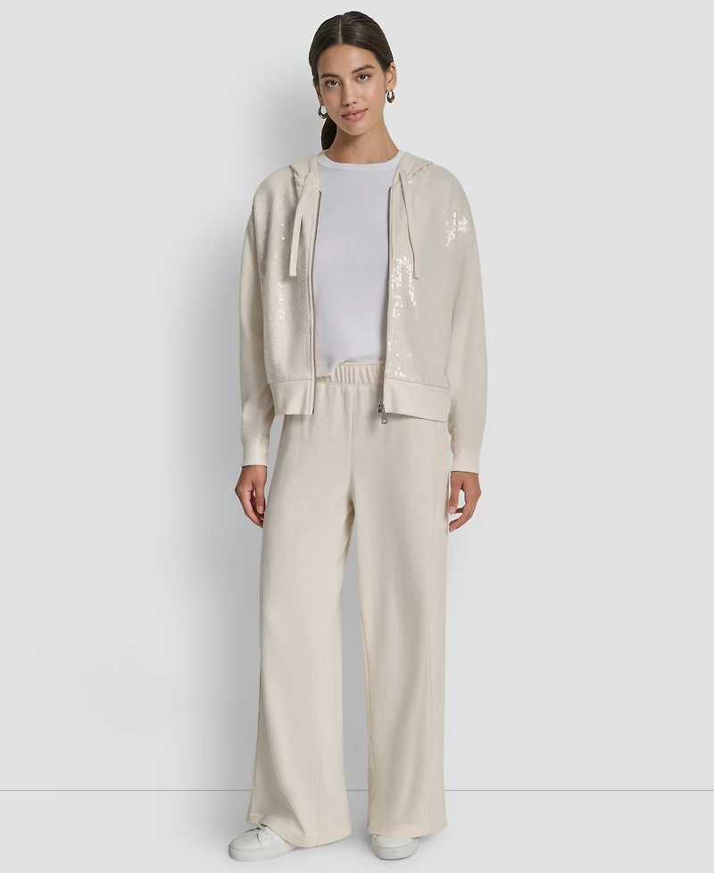 Dkny Jeans Women's Mid-Rise Sequin Detail Wide Leg Pants