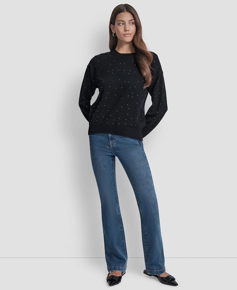 Dkny Jeans Women's Rhinestone Embellished Crewneck Sweater
