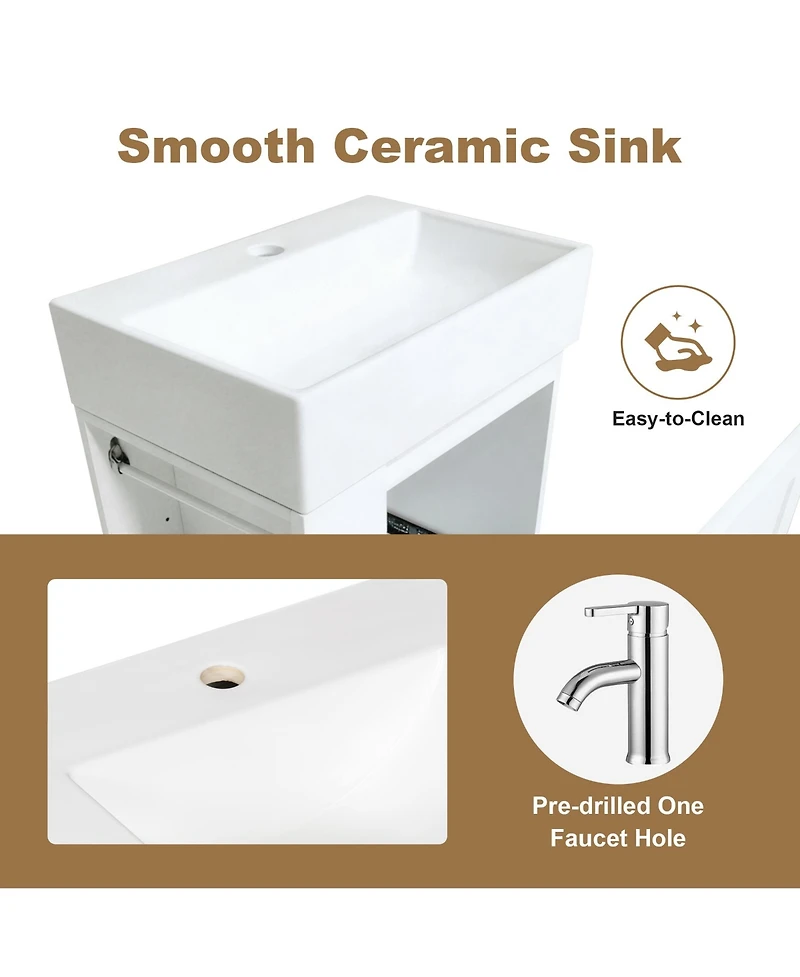 Casainc Bathroom Vanity with Ceramic Sink Storage Cabinet Drawer and Golden Handle
