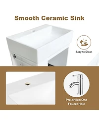 Casainc Bathroom Vanity with Ceramic Sink Storage Cabinet Drawer and Golden Handle