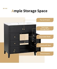 Casainc Bathroom Vanity with Sink 3 Drawers and Adjustable Shelf Freestanding Storage
