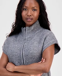 And Now This Petite Zip-Up Cap-Sleeve Sweater