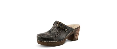 L'Artiste Calliroe Open-Back Clogs | Hand-Painted Leather Slip-On With Floral Details
