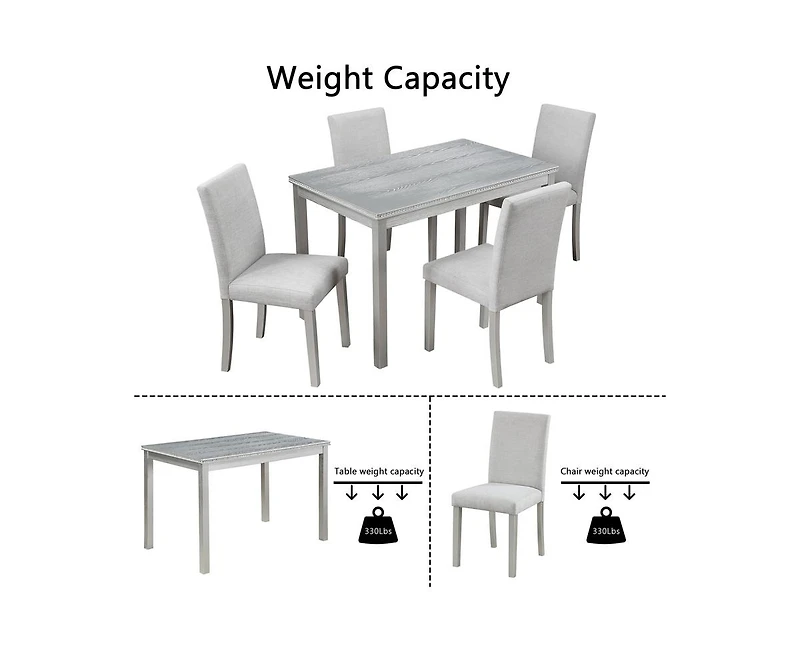 sumyeg 5-Piece Crystal Accent Wood Dining Set with Rectangular Kitchen Table and 4 Upholstered Chairs