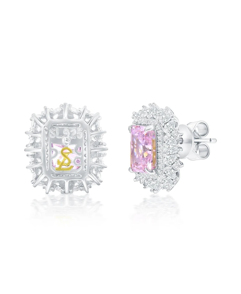 Suzy Levian New York Gala Collection Sterling Silver Multi-Cut Cluster Halo Firework-Cut Cubic Zirconia Stud Earrings