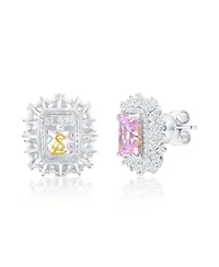 Suzy Levian New York Gala Collection Sterling Silver Multi-Cut Cluster Halo Firework-Cut Cubic Zirconia Stud Earrings