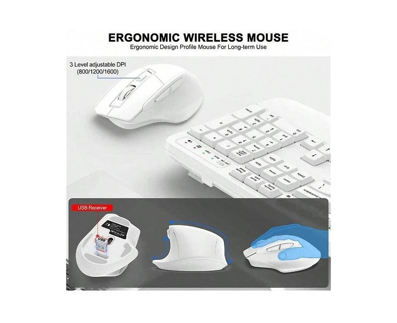 risokeys Wireless Keyboard And Mouse Combo, 2.4G Full Size Keys Keyboard With Wrist Rest And 3