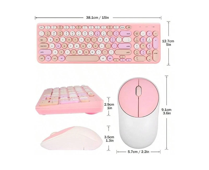 risokeys Wireless Keyboard and Mouse Combo, Typewriter Keyboard with Round Keycaps, 2.4GHz Wireless Keyboard Mouse