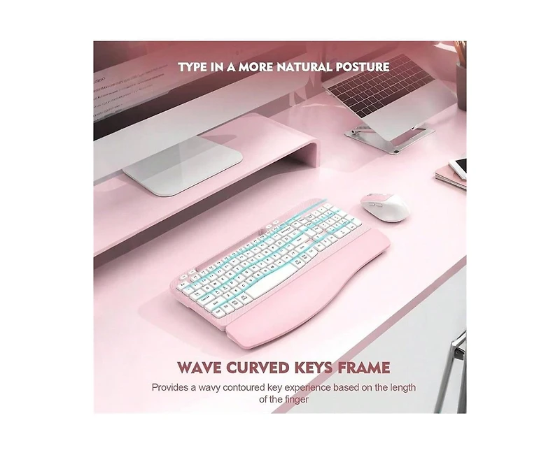 Risokeys Wireless Keyboard and Mouse Combo - Full-Sized Keyboard with Cushioned Palm Rest, Phone Holder, 2.4G Cordless Set for Computer, Laptop, Pc