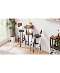sumyeg Round Stool Set with Shelf and Upholstered Backrest, 23.62'' W x D 35.43'' H