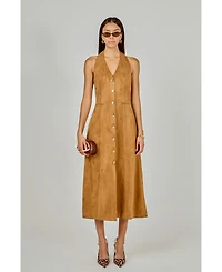 endless rose Women's Suede Fitted Midi Dress