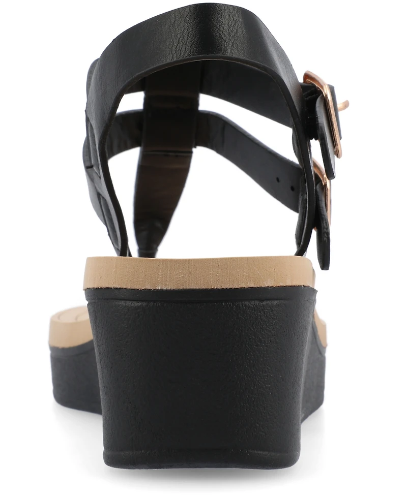 Journee Collection Womens Bianca Medium and Wide Width Comfort System Wedge Heel Buckle Sandals