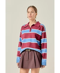English Factory Women's Striped Polo Knit Shirt