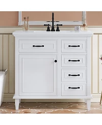 Casainc Freestanding Bathroom Vanity with Ceramic Sink Flip Drawers and Adjustable Shelf