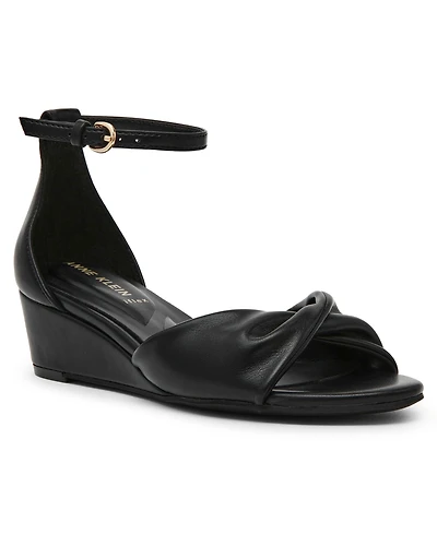 Anne Klein Women's Ankle Strap Square Toe Wedge Sandals