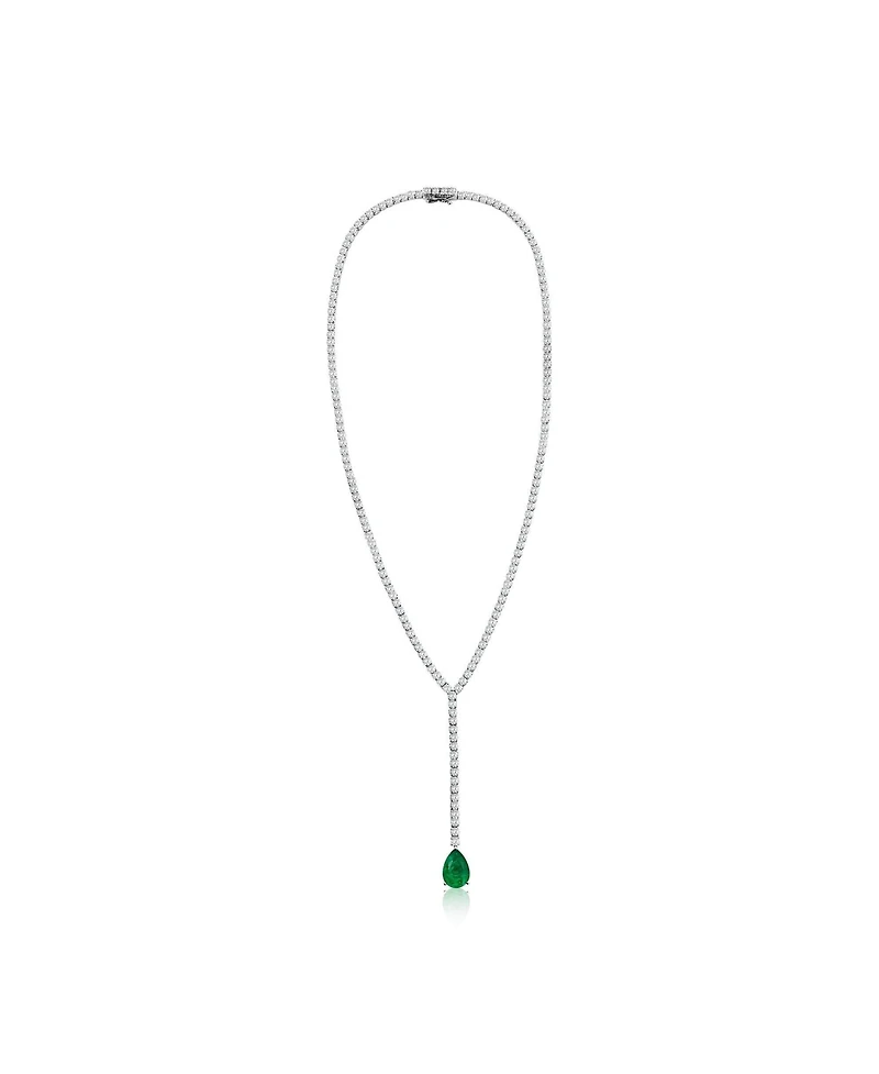 Suzy Levian Gala Collection Sterling Silver Pear-Cut Cubic Zirconia Drop Lariat Tennis Necklace