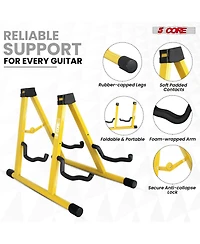 5 Core Double Guitar Stand Floor Adjustable A Frame Folding Acoustic Electric Guitars Holder Stands Gss 2N1 Ylw
