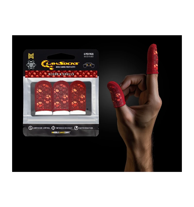 Mobile Gaming Corps 6 Pack ClawSocks Phone Gaming Finger Sleeves - Blood and Skulls