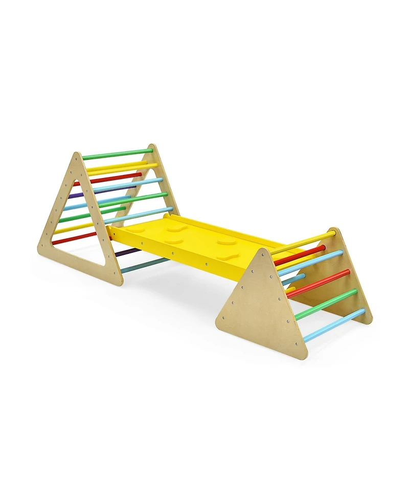 Skonyon 3 in 1 Wooden Set of 2 Triangle Climber with Ramp for Slid