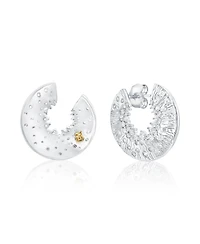 Suzy Levian Sterling Silver Cubic Zirconia Open Circle Crescent Earrings