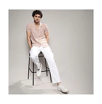 Campus Sutra Men's Beige Washed Flowers Seld-Design Shirt