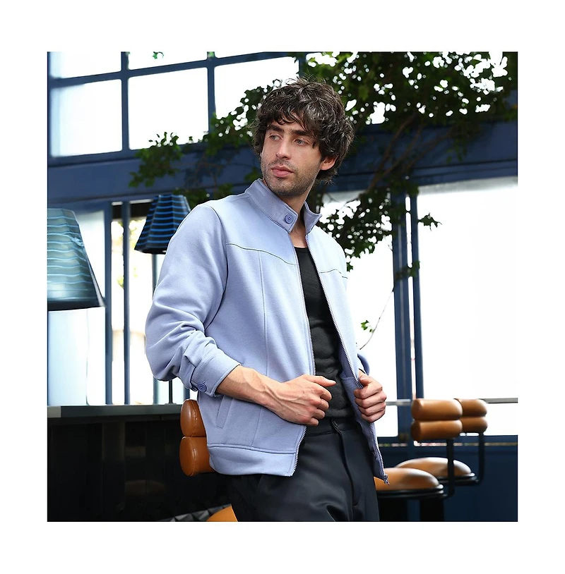 Campus Sutra Men's Flint Grey Panel-Stitch Knit Jacket