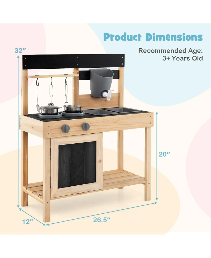 Skonyon Wooden Outdoor Mud Kitchen Playset with Water Faucet & Storage